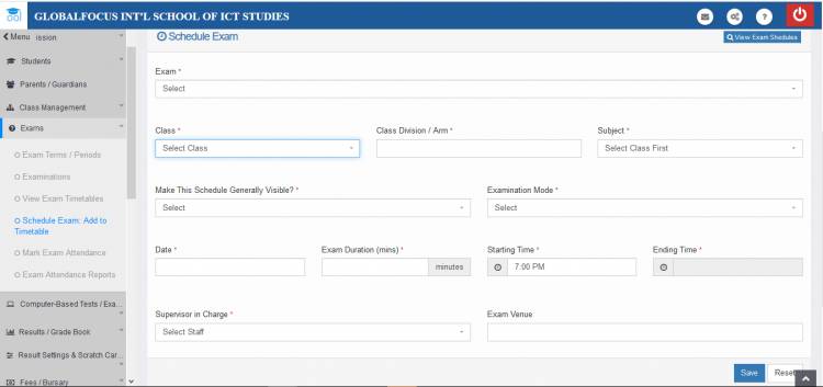 Exam schedules / timetables